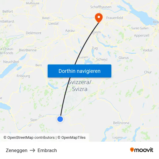 Zeneggen to Embrach map