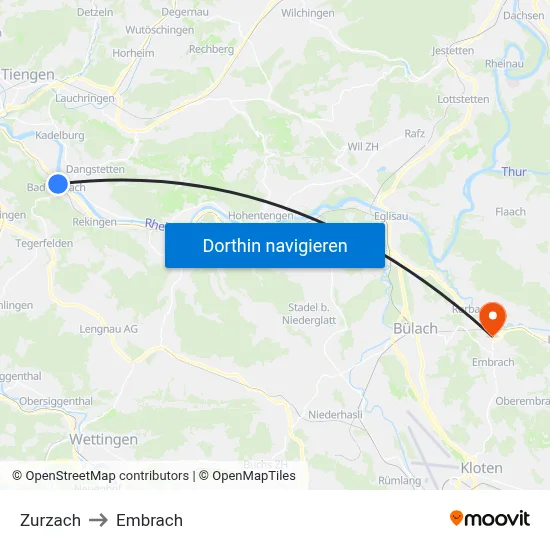 Zurzach to Embrach map