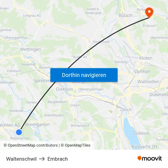 Waltenschwil to Embrach map