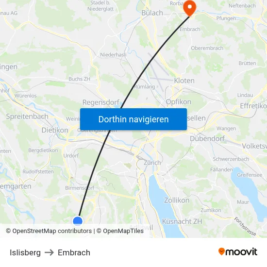 Islisberg to Embrach map