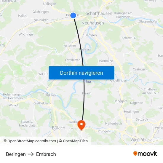 Beringen to Embrach map