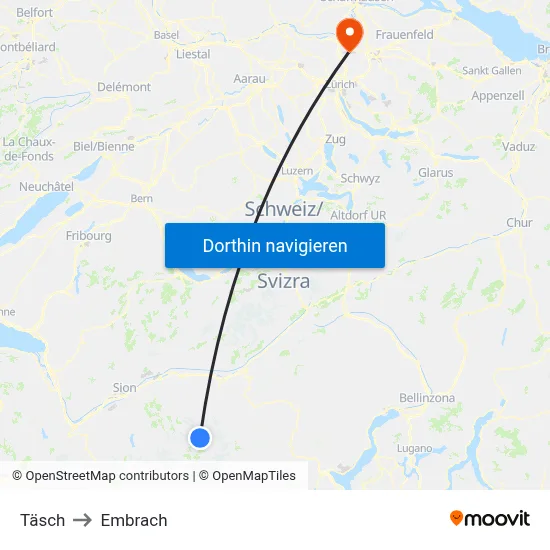 Täsch to Embrach map