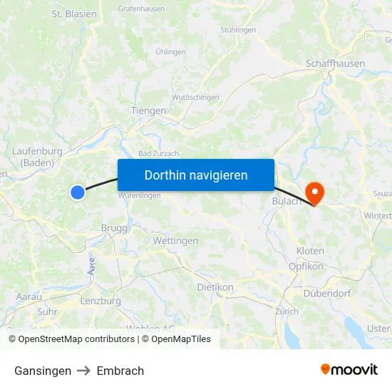 Gansingen to Embrach map