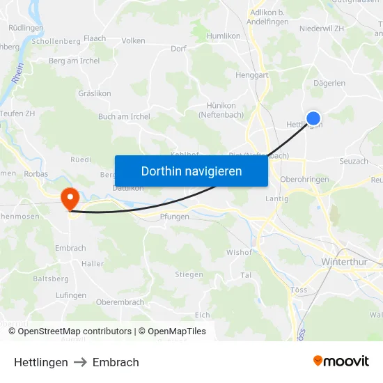 Hettlingen to Embrach map