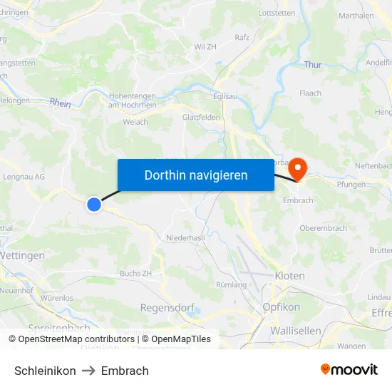 Schleinikon to Embrach map
