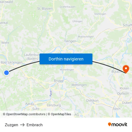 Zuzgen to Embrach map