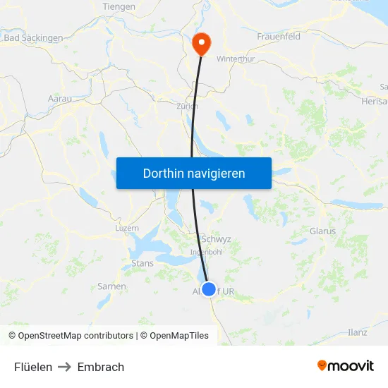 Flüelen to Embrach map