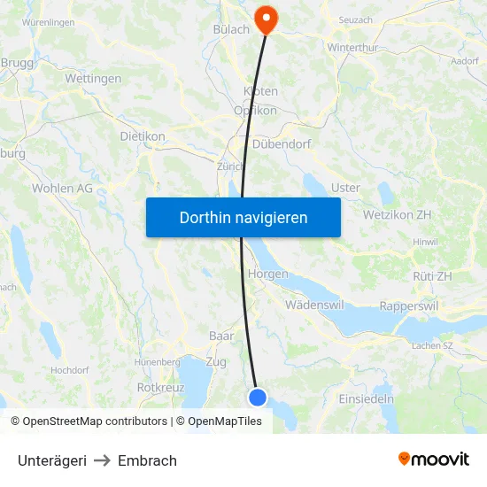 Unterägeri to Embrach map
