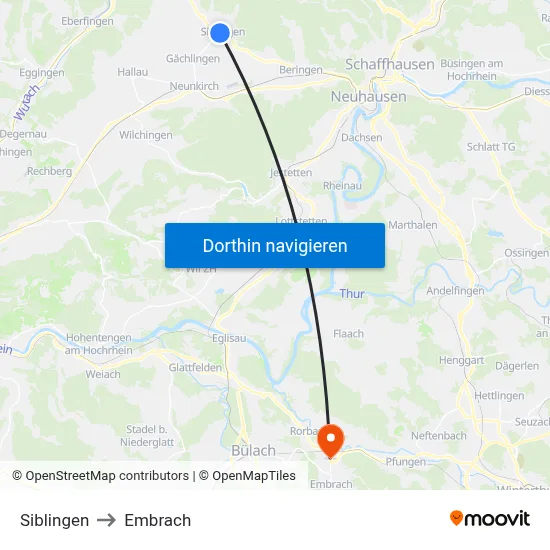 Siblingen to Embrach map
