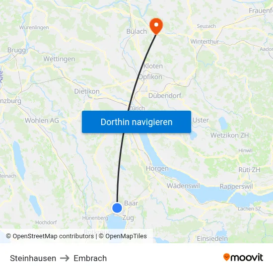 Steinhausen to Embrach map