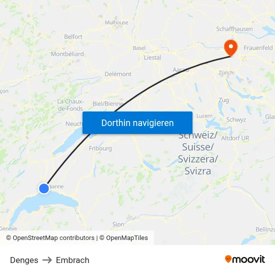 Denges to Embrach map