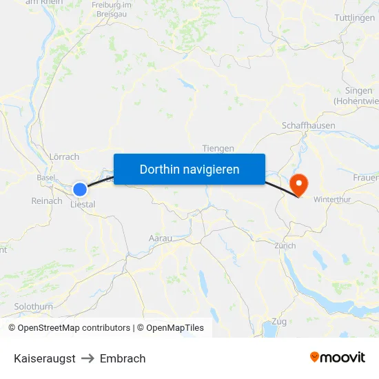 Kaiseraugst to Embrach map