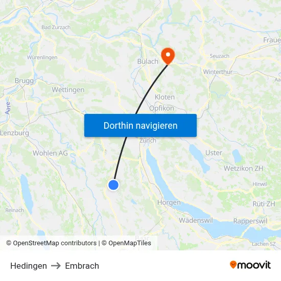 Hedingen to Embrach map