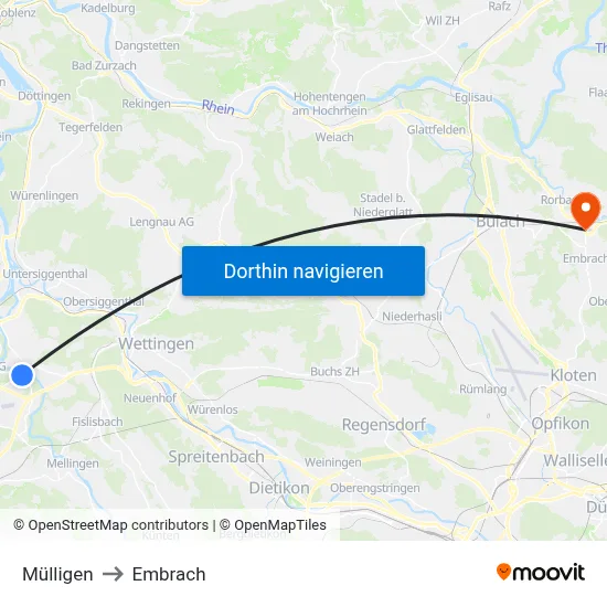 Mülligen to Embrach map