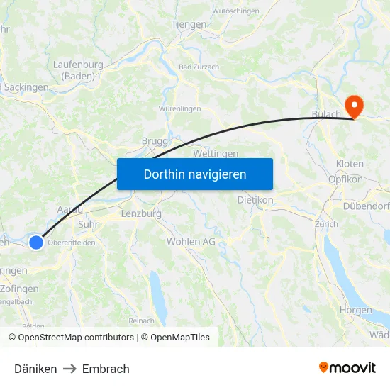 Däniken to Embrach map
