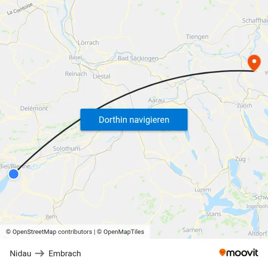 Nidau to Embrach map