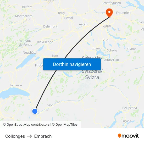 Collonges to Embrach map