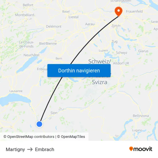 Martigny to Embrach map