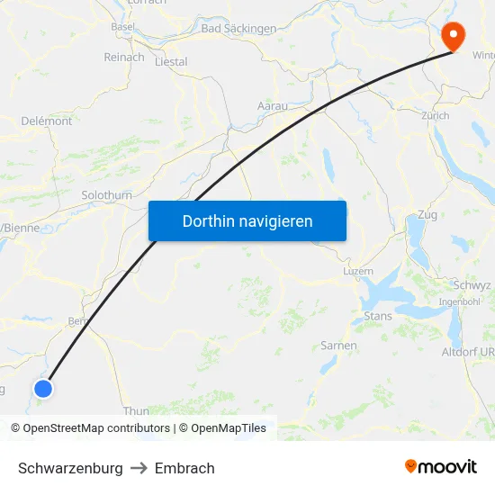 Schwarzenburg to Embrach map