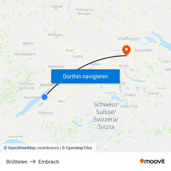 Brüttelen to Embrach map