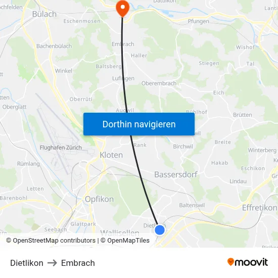 Dietlikon to Embrach map