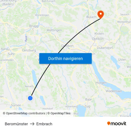 Beromünster to Embrach map