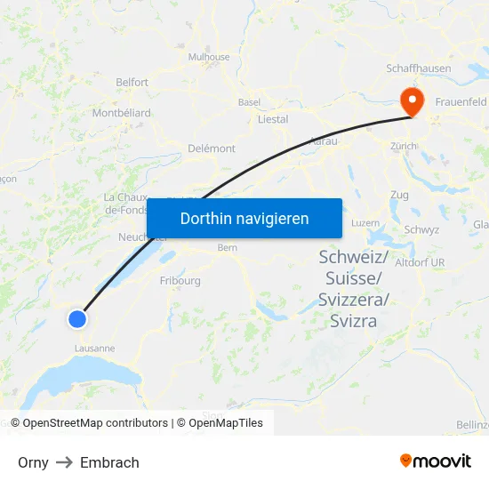 Orny to Embrach map