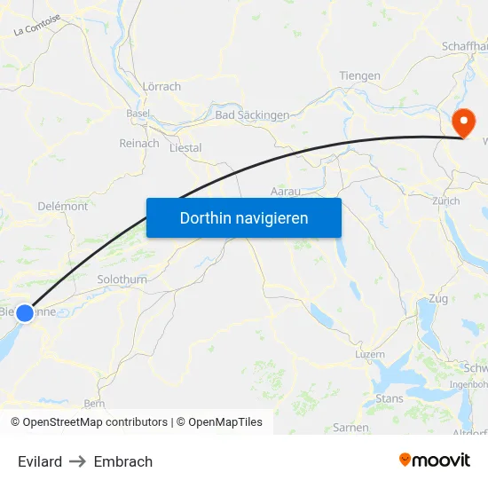 Evilard to Embrach map