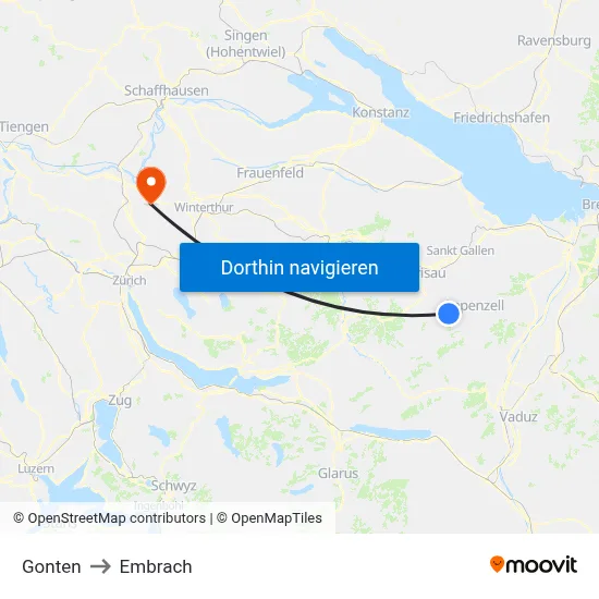 Gonten to Embrach map