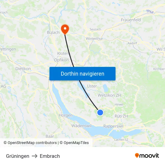 Grüningen to Embrach map