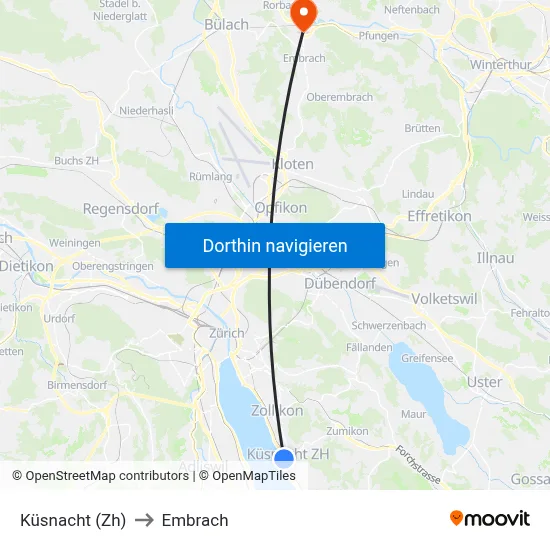 Küsnacht (Zh) to Embrach map