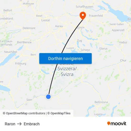 Raron to Embrach map