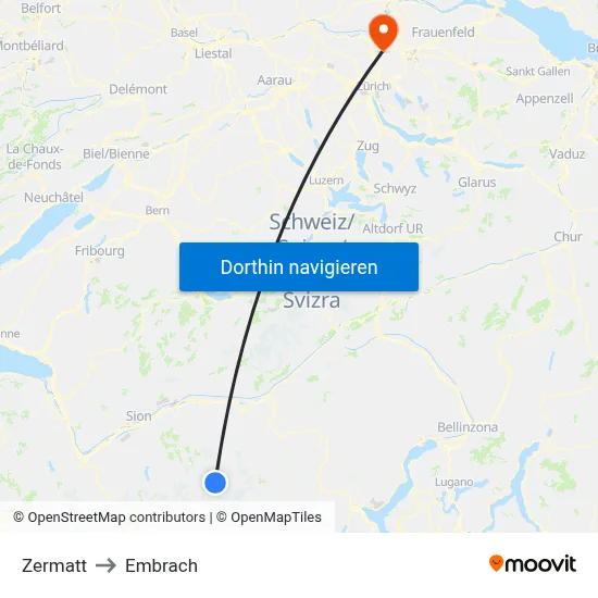 Zermatt to Embrach map