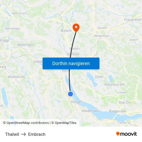 Thalwil to Embrach map