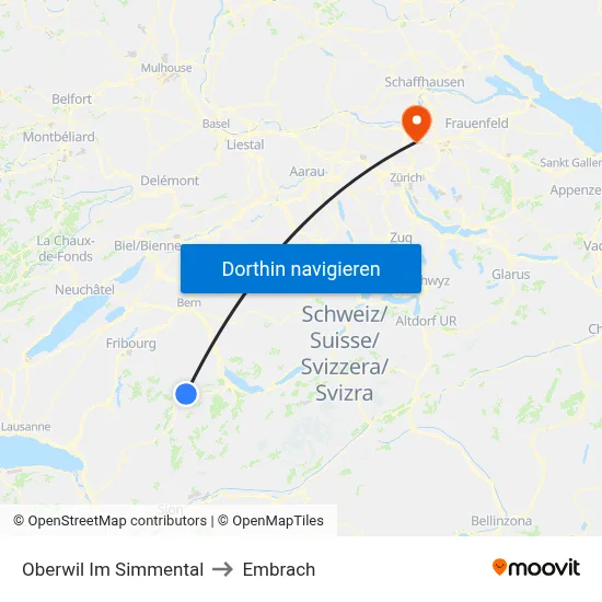 Oberwil Im Simmental to Embrach map