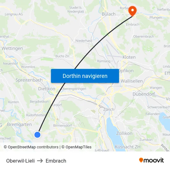 Oberwil-Lieli to Embrach map