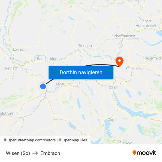 Wisen (So) to Embrach map