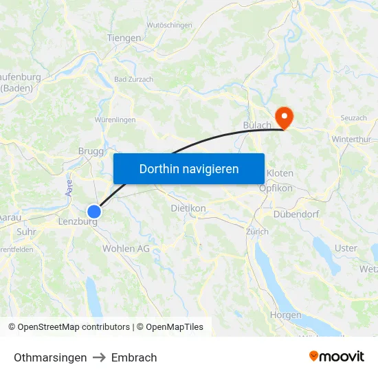 Othmarsingen to Embrach map