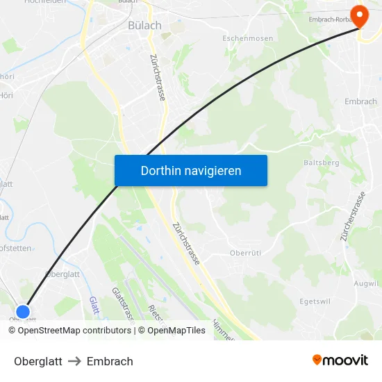 Oberglatt to Embrach map