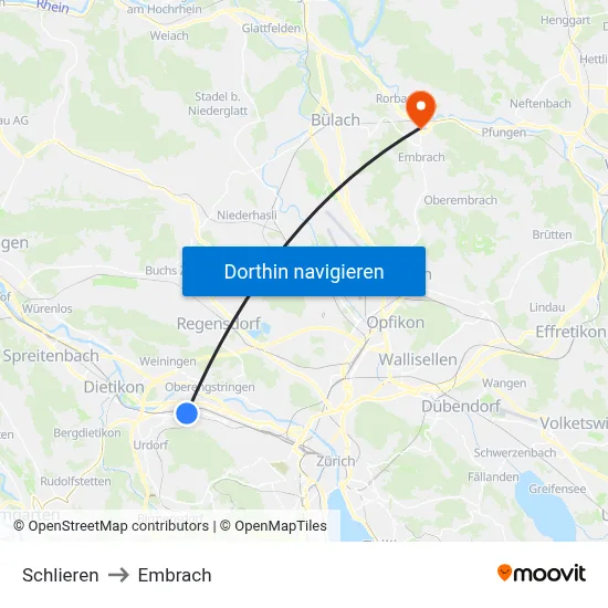 Schlieren to Embrach map