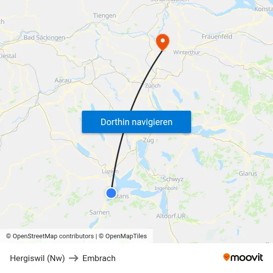 Hergiswil (Nw) to Embrach map