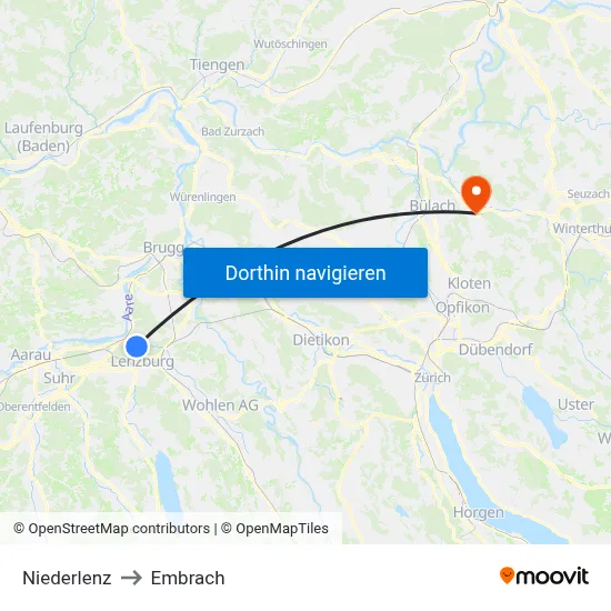 Niederlenz to Embrach map