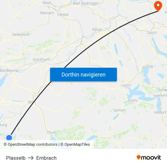 Plasselb to Embrach map