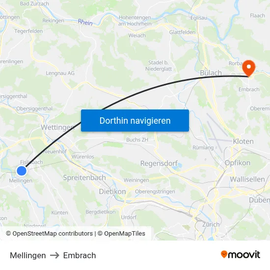 Mellingen to Embrach map