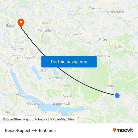 Ebnat-Kappel to Embrach map