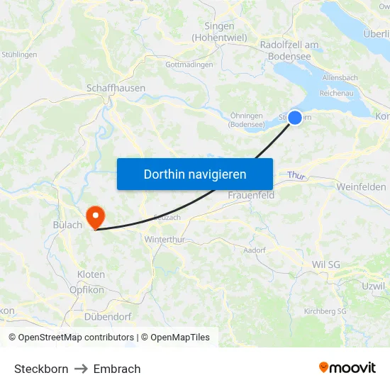 Steckborn to Embrach map