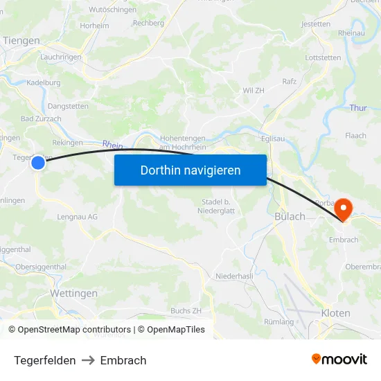 Tegerfelden to Embrach map