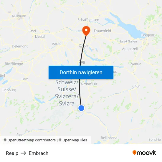 Realp to Embrach map