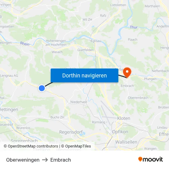 Oberweningen to Embrach map