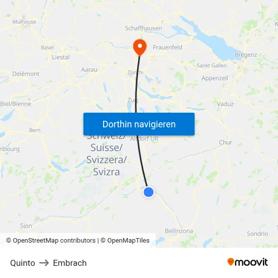 Quinto to Embrach map